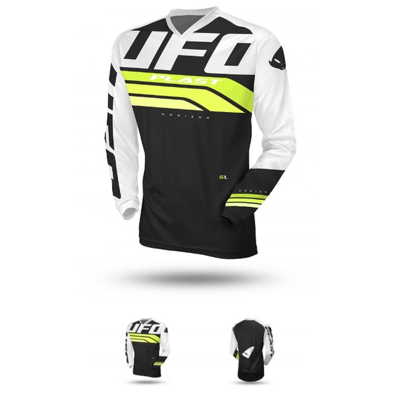 UFO Koszulka Horizon Jersey Cross Czarno-Biała-Żółta Fluo XXXL - Kolekcja 2024
