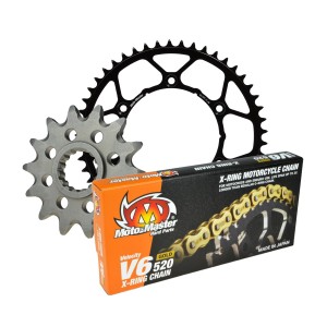 MOTO-MASTER ZESTAW NAPĘDOWY KOMPLETNY KTM/HUSQVARNA/GASGAS 13/50/120 ŁAŃCUCH V6-520G X-RING GOLD - ZŁOTY (MADE IN JAPAN)