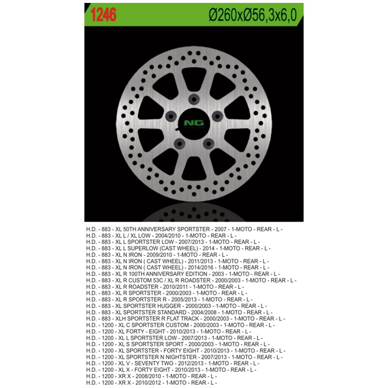NG TARCZA HAMULCOWA TYŁ HARLEY DAVIDSON 883/1200 (260X56,3X6) (5X10,5MM)