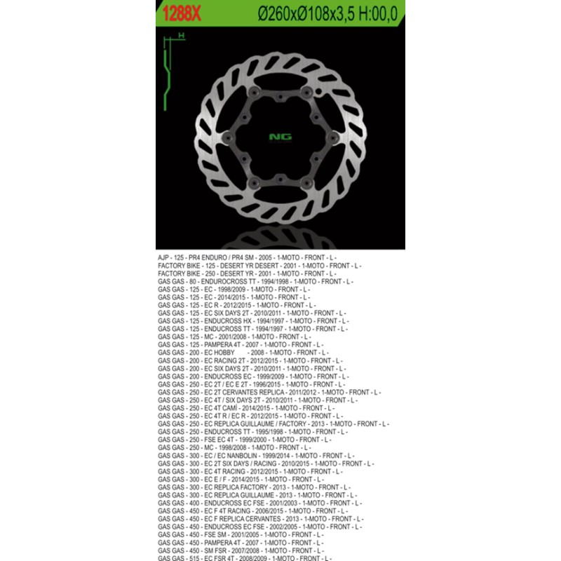 Tarcza hamulcowa przód Gas Gas 125/200/250/300/400/450/515 (plywająca) 260x108x3,5 (6x6,5mm) Wave