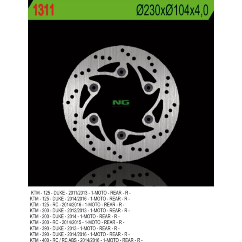 Tarcza hamulcowa tył KTM Duke 125/200/390 '11-'20, RC 200/390 '14-'20 (230x140x4) (6x10,5)