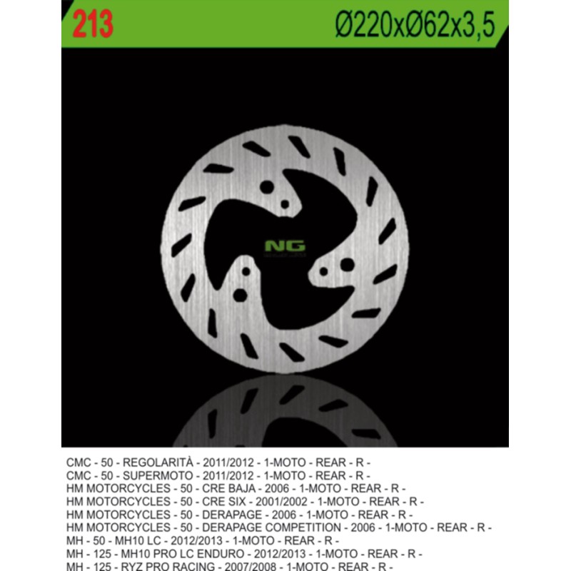 Tarcza hamulcowa NG tył HM50 (CRE50) 01-06 (220X62X3,5) (3X10,5mm)