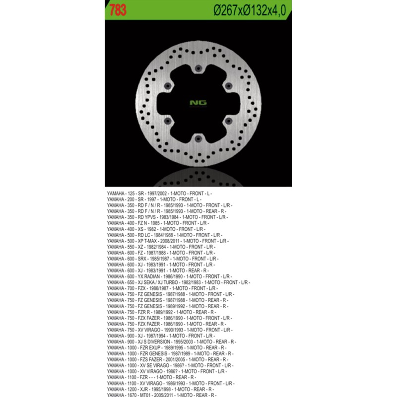 Tarcza hamulcowa przód/tył do Yamaha XJ 600/900, XJR1300, MT01, XV 750/1100 (267X132X4) (6x8,25mm)