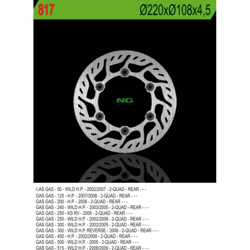 Tarcza hamulcowa tył Gas Gas 50/125/200/250/300/450/500/515 (220X108X4,5)