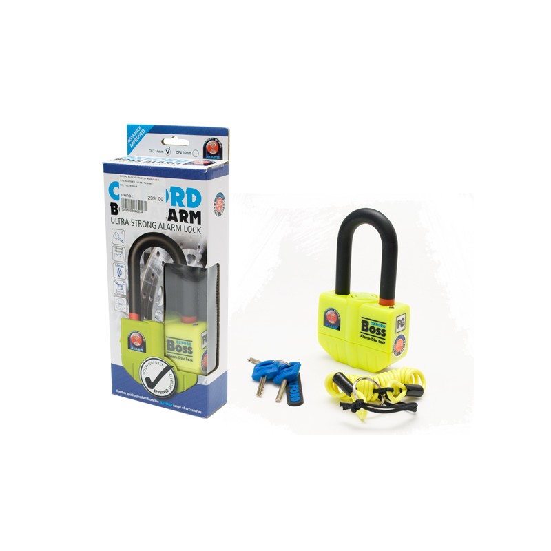 Blokdada tarczy hamulcowej z alarmem 110 dB - żółty kolor, trzpień 14 mm