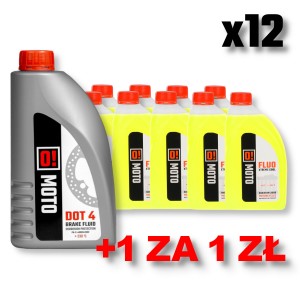 Zestaw płynu do chłodnicy i hamulcowego - OMOTO 1L O! FLUO XTREME COOL + OMOTO DOT-4 O! BRAIK FLUID 455G