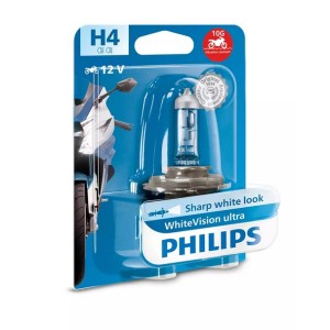 Żarówka motocyklowa PHILIPS H4 12V 60/55 P43T White Vision Ultra Moto