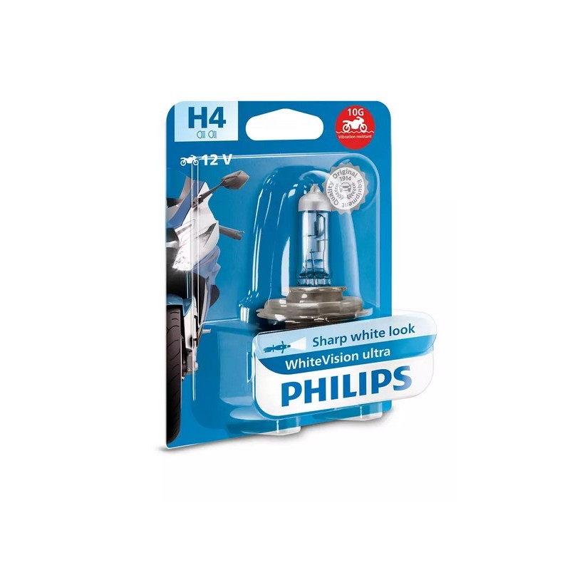 Żarówka motocyklowa PHILIPS H4 12V 60/55 P43T White Vision Ultra Moto