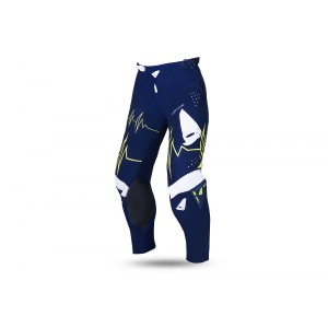 Spodnie UFO Adrenaline Slim Cross niebieskie białe żółte neon - rozmiar M