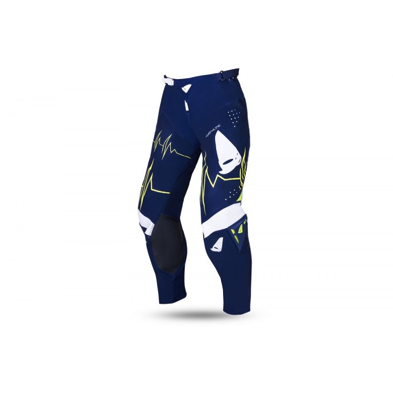 Spodnie UFO Adrenaline Slim Cross niebieskie białe żółte neon - rozmiar M