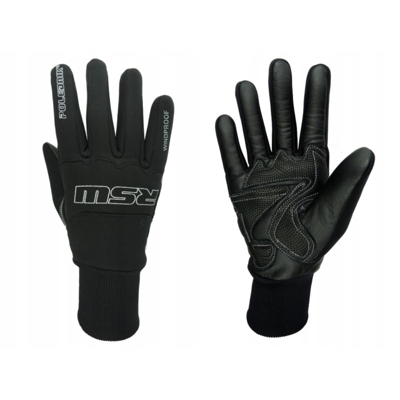 POLEDNIK RĘKAWICE / RĘKAWICZKI SPORTOWE SKÓRZANO-TEKSTYLNE MODEL RSW WINDPROOF (WIATROODPORNE) KOLOR CZARNY ROZMIAR L