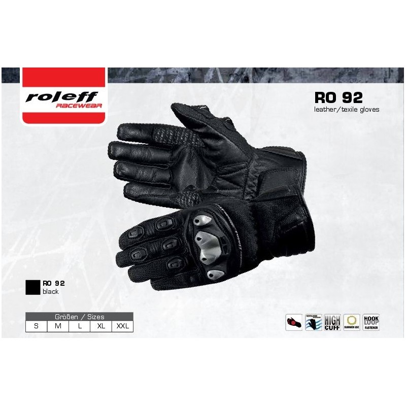 ROLEFF PROMOCJA RĘKAWICE TEKSTYLNE LETNIE MODEL RO92 KOLOR CZARNY ROZMIAR XXL