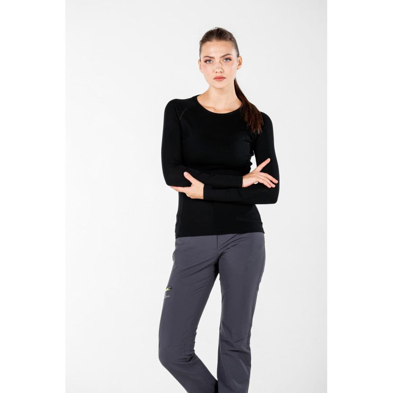 WOOLONA ALIZE Koszulka Termoaktywna Damska z Długim Rękawem - 100% Wełny Merino - Czarny - Rozmiar XL