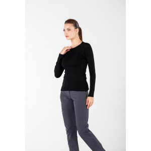WOOLONA ALIZE Koszulka Termoaktywna Damska z Długim Rękawem - 100% Wełny Merino - Czarny - Rozmiar XL