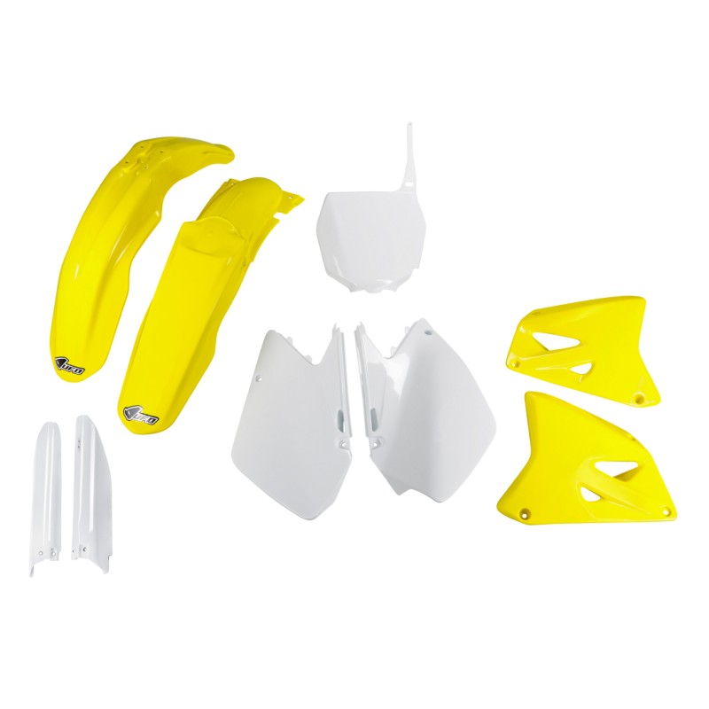 UFO KOMPLET PLASTIKÓW SUZUKI RM 125 / 250 '06-'24 BIAŁY / ŻÓŁTY
