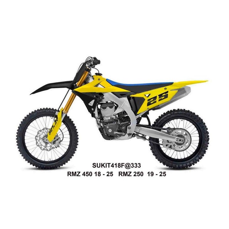 UFO 2025/11 KOMPLET PLASTIKÓW (FULL KIT) Z OSŁONAMI TELESKOPÓW (AMORTYZATORÓW) SUZUKI RMZ 250 '19-'25, RMZ 450 '18-'25 KOLOR