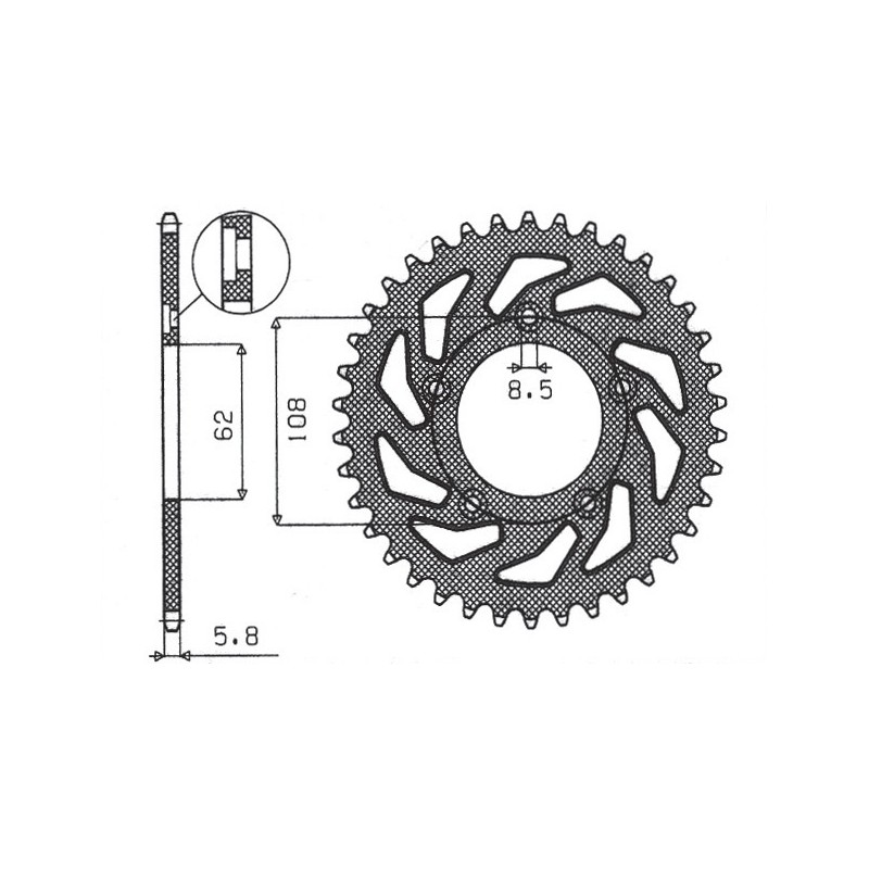 Zębatka tylna do Aprilii RS 125 '93-'05 - SUNSTAR (71443JT)