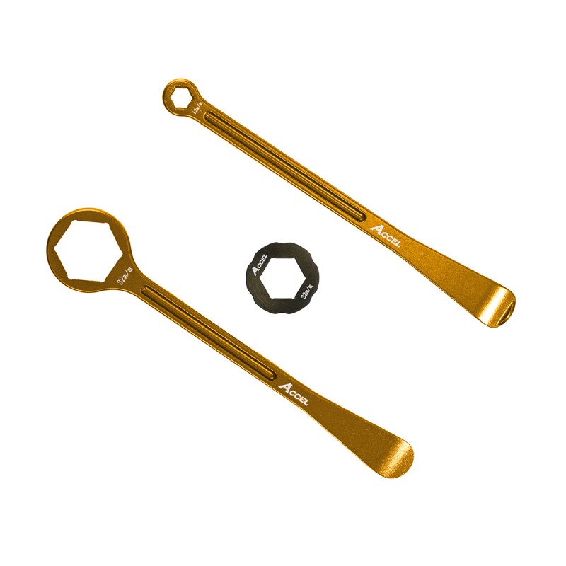 Komplet łyżek do opon aluminiowych z kluczami oczkowymi 32, 22, 12, 10 mm - złoty kolor