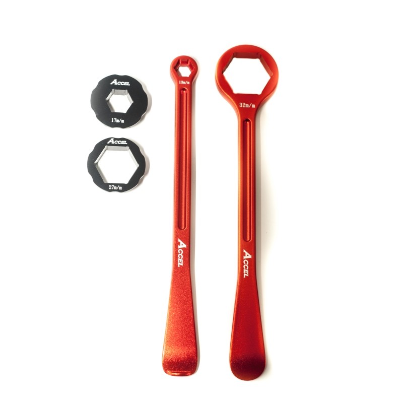 Komplet Łyżek do Opon 23+24cm Alu7075 Kute z Kluczami 10,13,17,27,32mm Pomarańczowy