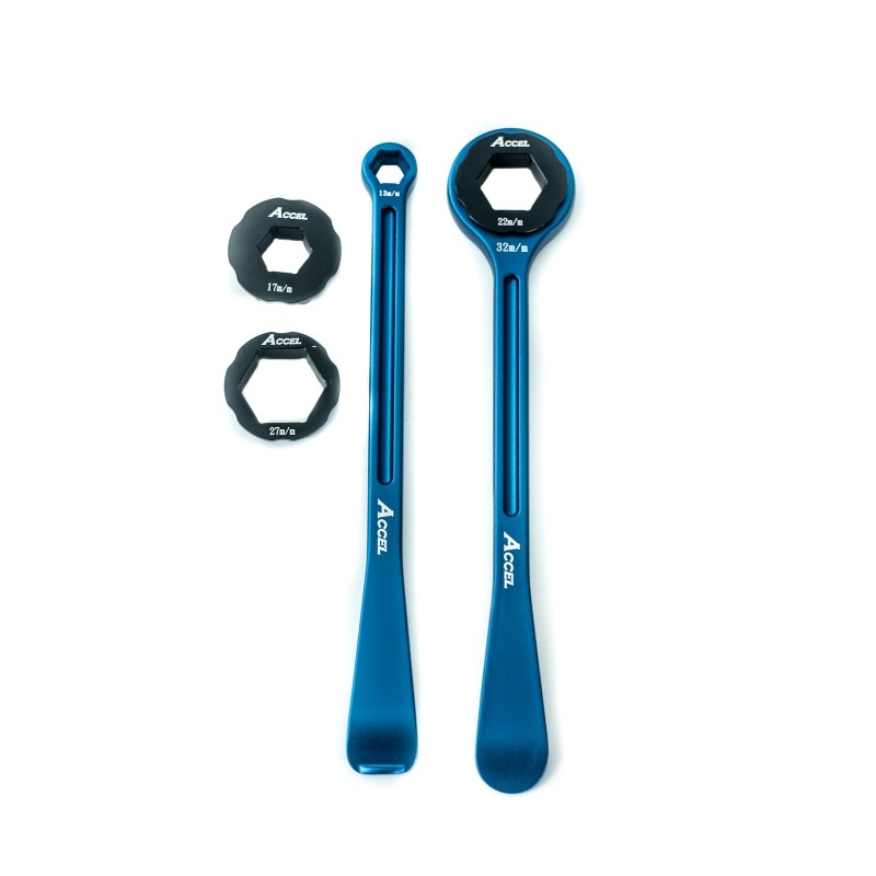 Komplet łyżek do opon 23+24cm ALU7075 niebieski - z kluczami 10,13,17,22,27,32 mm