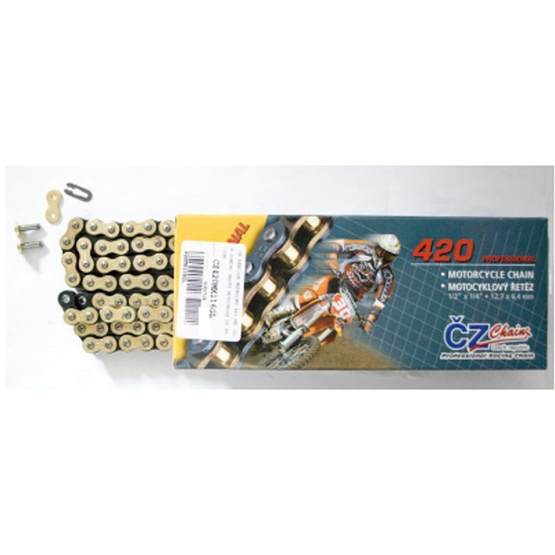 Łańcuch napędowy 420 MX (120 ogniw) złoty - motocross do 85 ccm