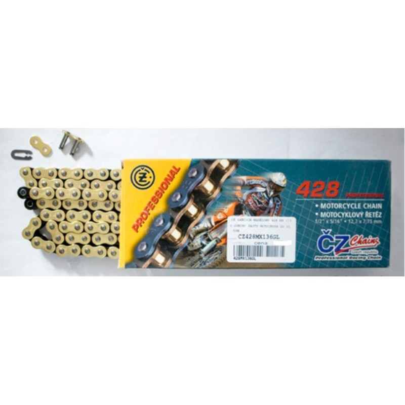 CZ ŁAŃCUCH NAPĘDOWY 428 MX (136 OGNIW) ZŁOTY (MOTOCROSS DO 110 CCM)