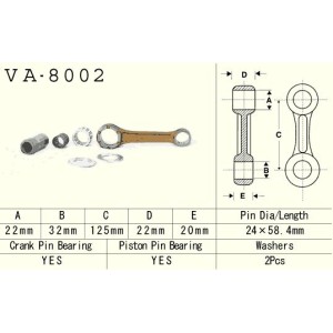 Korbowód VESRAH do Kawasaki KX 250 (KX250) '78-'08, KDX 250 (KDX250) '91-'94 (VA8002) - Made in Japan