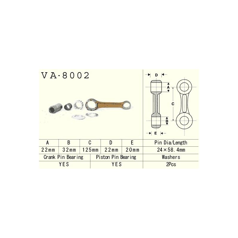 Korbowód VESRAH do Kawasaki KX 250 (KX250) '78-'08, KDX 250 (KDX250) '91-'94 (VA8002) - Made in Japan