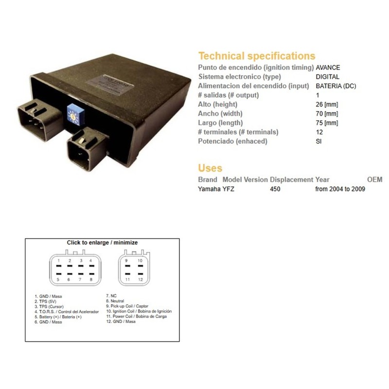 DZE MODUŁ ZAPŁONU CDI YAMAHA YFZ 450 \'04-\'09 TUNINNG Z MOŻLIWOŚCIĄ ZMIANY MAP ZAPŁONO OD 1-12