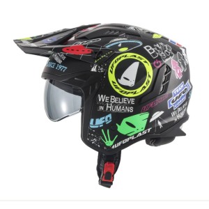 UFO KASK SHERATAN JET / TRIAL Z BLENDĄ PRZECIWSŁONECZNĄ KOLOR CZARNY/MIX APLIKACJI UFO ROZMIAR XL ( ECE 22R06 )