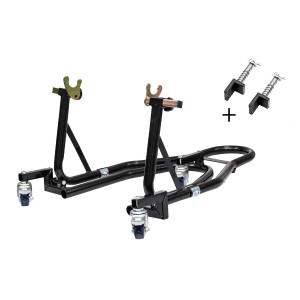 BIKETEC PRO PODNOŚNIK / STOJAK MOTOCYKLOWY POD TYLNE KOŁO TYP-V I TYP-L (POD ROLKI I WAHACZ) NA WÓZKU KOLOR CZARNY (MOŻLIWOŚC ŁA