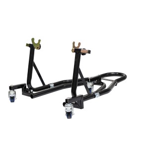 BIKETEC PRO PODNOŚNIK / STOJAK MOTOCYKLOWY POD TYLNE KOŁO TYP-V I TYP-L (POD ROLKI I WAHACZ) NA WÓZKU KOLOR CZARNY (MOŻLIWOŚC ŁA