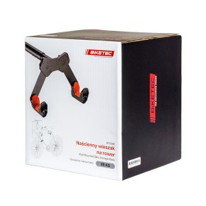 BIKETEC WIESZAK ŚCIENNY NA ROWER (WALL BIKE RACK) STAL MALOWANA PROSZKOWO KOLOR CZARNY, PLASTIK CZERWONY