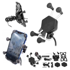 BIKETEC UCHWYT MOTOCYKLOWY TYP RAM \"L\" Z ŁADOWARKĄ USB NA TELEFON MONTOWANY NA KIEROWNICĘ LUB LUSTERKO