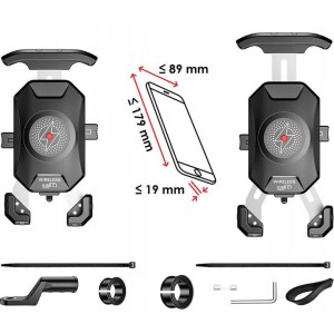BIKETEC UCHWYT MOTOCYKLOWY Z ŁADOWARKĄ INDUKCYJNĄ NA TELEFON MONTOWANY NA KIEROWNICĘ LUB LUSTERKO TYP: R15W-PD WIRELESS