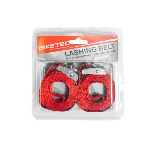 BIKETEC KOMPLET 2 PASÓW TRANSPORTOWYCH 25MM X 2M OBCIĄŻENIE DO 250KG, 2 PASY KOLOR CZERWONY