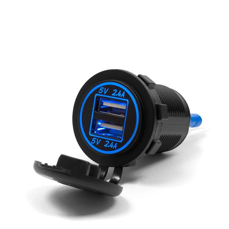 BIKETEC MOTOCYKLOWE PODWÓJNE GNIAZDO Z PODŚWIETLENIEM MONTAŻ NA POWIERZCHNIE PŁASKĄ (OWIEWKA, KUFER) LUB NA KIEROWNICE - POTRZEB