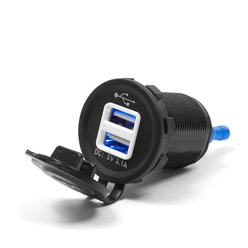 BIKETEC MOTOCYKLOWE PODWÓJNE GNIAZDO USB Z PODŚWIETLENIEM MONTAŻ NA POWIERZCHNIE PŁASKĄ (OWIEWKA, KUFER) LUB NA KIEROWNICE - POT