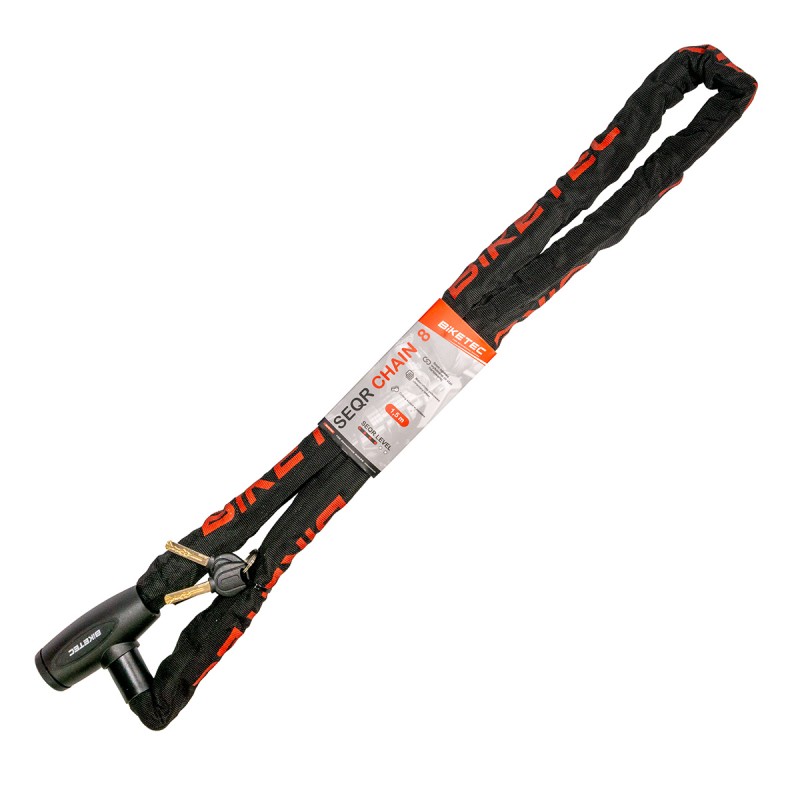 BIKETEC SEQR ŁAŃCUCH CP 1,5M, OCZKO 8MM, WBUDOWANA KŁÓDKA 3 KLUCZE, CZARNA OTULINA