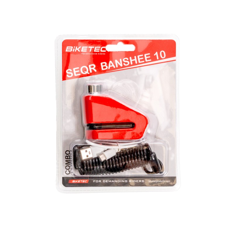 BIKETEC SEQR BLOKADA TARCZY HAMULCOWEJ 7,2MM Z ALARMEM 120DB - BOLEC/TRZPIEŃ 10MM, ROZMIAR: 81MM X 55MM, 3KLUCZE, LINKA ZABEZPIE