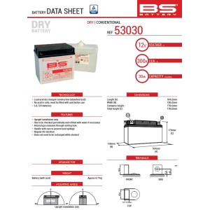 BS 2025/12 AKUMULATOR 53030 (B60-N30L-B) 12V 30AH 186X130X171 (300A) BMW R60/6/7/R65/R75/6/7/R80/7/RT/R90/6/S 69-95, R100/7/CS/R