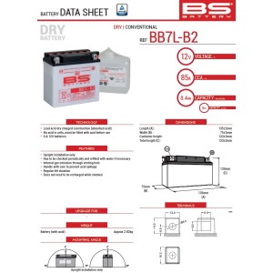 BS 2025/12 AKUMULATOR BB7L-B (YB7L-B) (12N7-3B) (YB7L-B2) 12V 8,4AH 135X75X133 OBSŁUGOWY - ELEKTROLIT OSOBNO (85A) (6) UE2019/11
