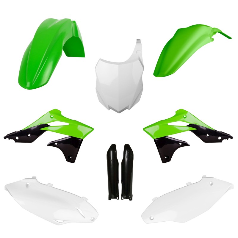 POLISPORT KOMPLET PLASTIKÓW (FULL KIT) KAWASAKI KX 250F \'13-\'16 W ZESTAWIE TABLICA PRZEDNIA (8659200003) I OSŁONY AMORTYZARORÓ