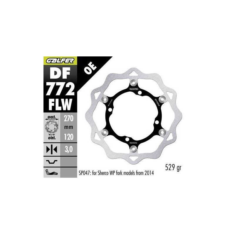 GALFER TARCZA HAMULCOWA PRZÓD SHERCO SE/SEF 250/300/450/500 \'09- (TYLKO Z ZAWIESZENIAMI SACHS; WP WYMAGA SP047) WAVE (270X120X3