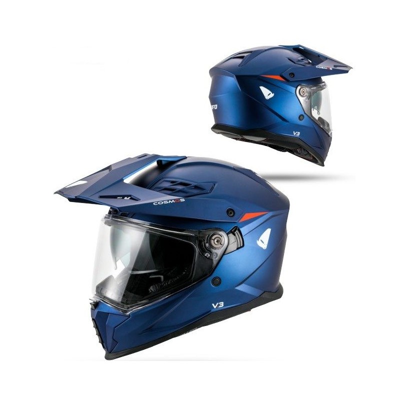 UFO 2026/01 KASK COSMOS OFFROAD / DUAL / TOURER / CROSSOVER Z SZYBĄ, DASZKIEM I BLENDĄ PRZECIWSŁONECZNĄ KOLOR NIEBIESKI/CZERWONY