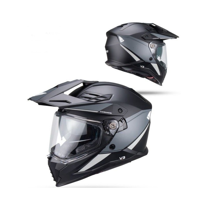 UFO 2026/01 KASK COSMOS OFFROAD / DUAL / TOURER / CROSSOVER Z SZYBĄ, DASZKIEM I BLENDĄ PRZECIWSŁONECZNĄ KOLOR CZARNY/SZARY ROZMI