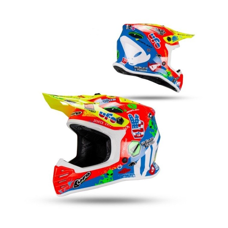 UFO 2026/01 KASK KOREY CROSS DZIECIĘCY / JUNIOR / KID KOLOR NIEBIESKI/CZERWONY/ŻÓŁTY NEON ROZMIAR M ( HOMOLOGACJA ECE 22R06, ZAP