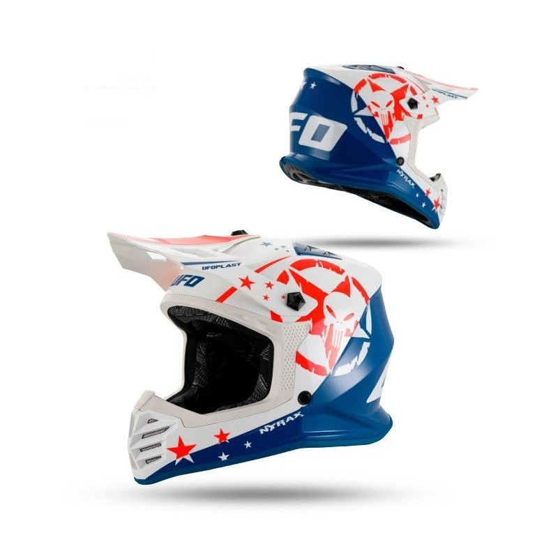 UFO 2026/01 KASK KOREY CROSS DZIECIĘCY / JUNIOR / KID KOLOR NIEBIESKI/BIAŁY ROZMIAR M ( HOMOLOGACJA ECE 22R06, ZAPIĘCIE MIKROMET