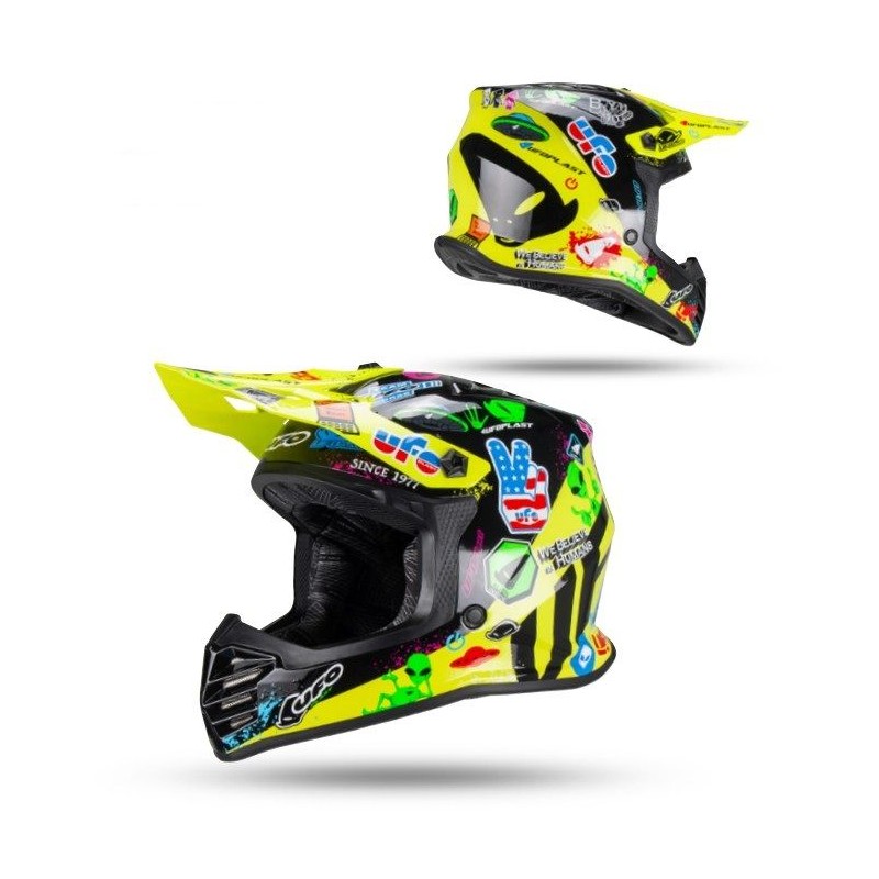 UFO 2026/01 KASK KOREY CROSS DZIECIĘCY / JUNIOR / KID KOLOR CZARNY/ŻÓŁTY NEON ROZMIAR M ( HOMOLOGACJA ECE 22R06, ZAPIĘCIE MIKROM