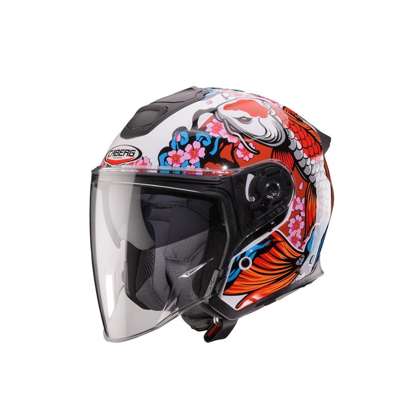 CABERG KASK OTWARTY JET OTWARTY FLYON II KOI BIAŁY/CZERWONY/POMARAŃCZOWY/NIEBIESKI ROZMIAR XS